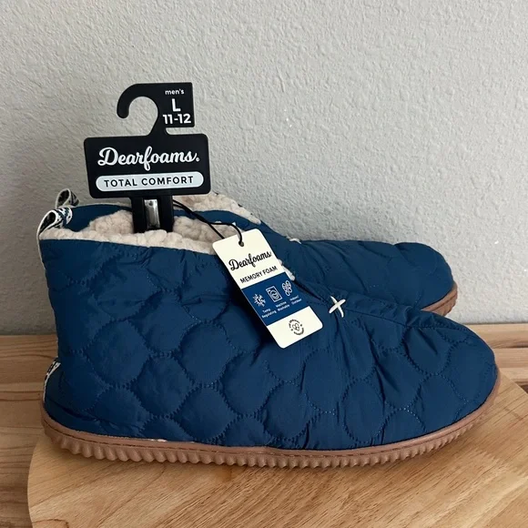 Dearfoams Warm Up Mens Memory Foam Bootie Slippers