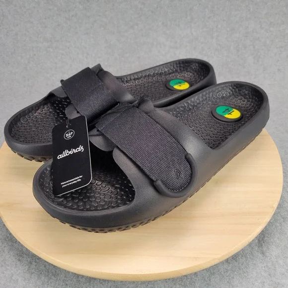 Allbirds Sugar‎ Slider Men Size 14 Black Sustainable SweetFoam Adjustable Strap