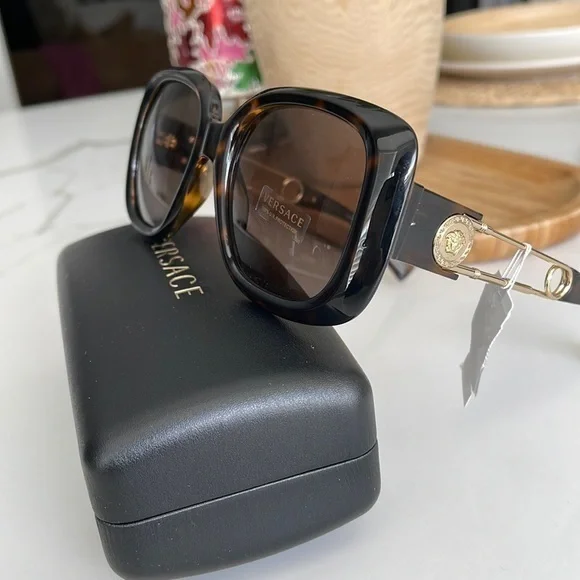 VERSACE Havana 54mm Square Sunglasses