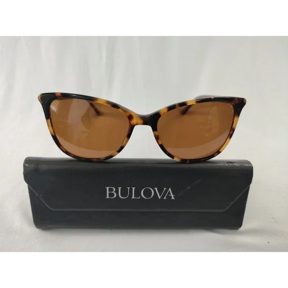 BULOVA Shantou Tortoise Sunglasses Women Cat Eye Crystal Temples‎ 54-17-140 Case