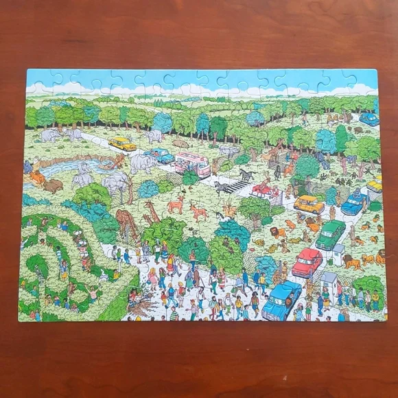 Vintage 80s Children's Where's Waldo Jigsaw Puzzle Safari Park 100 Pieces