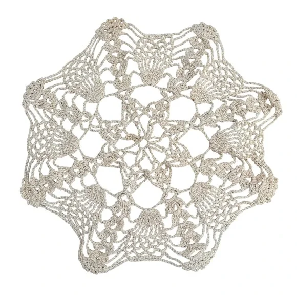 VTG Handmade Crochet Doily Starburst Lace Cream Cotton 7.5 Inch Round Cottge