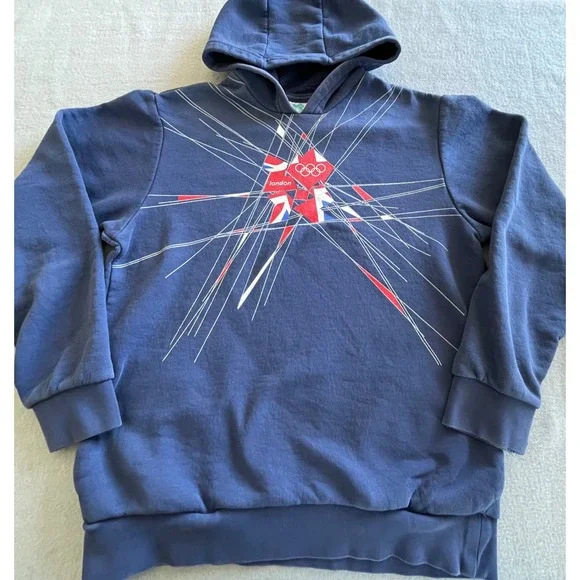 Adidas London 2012 Olympic Games Hoodie Navy Blue Graphic‎ Pullover Mens Small
