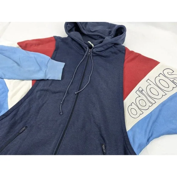Vintage Adidas Colorblock Full Zip Hoodie Mens Large Navy Red Blue 80s‎ 90s Logo
