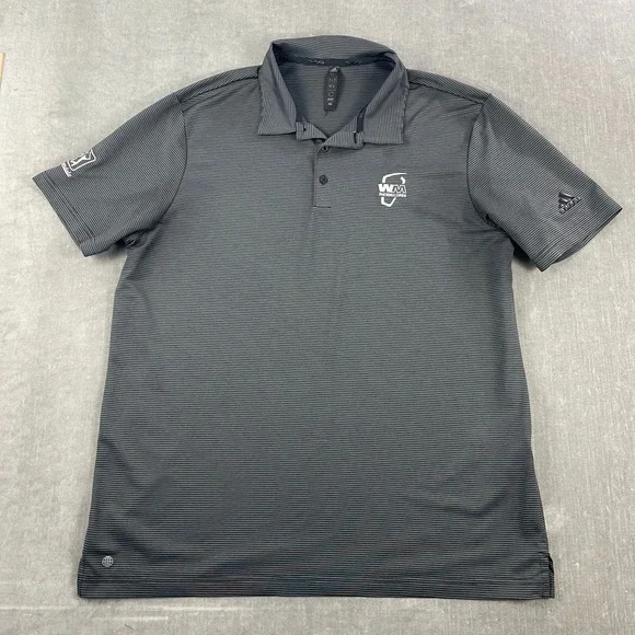 Adidas Mens Large Black Polo Shirt WM Phoenix Open TPC Scottsdale Golf Striped