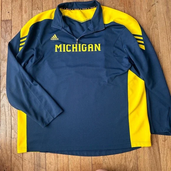 Adidas Michigan Wolverines Quarter Zip Pullover Mens XL Performance‎ Navy Yellow