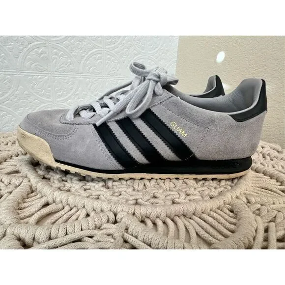 Adidas Gray Suede and Black Classic Stripe GUAM Edition Sneakers Size 6