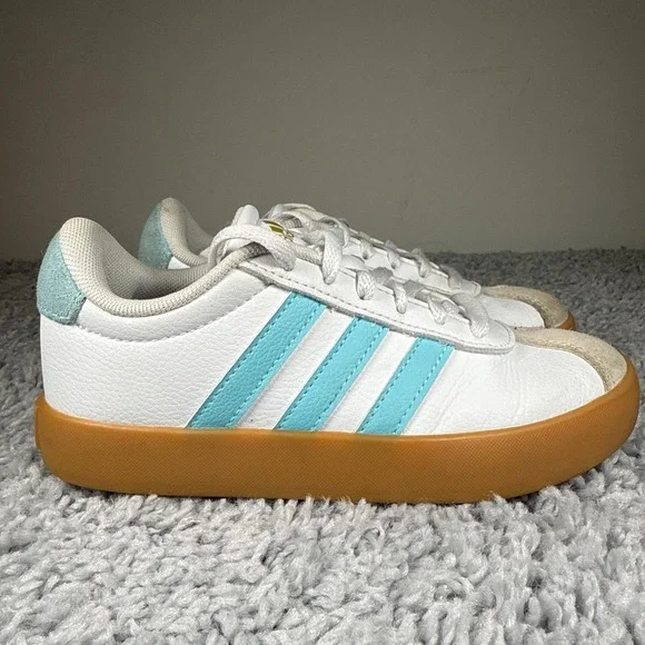 Adidas VL Court 3.0 K JS2596 Kids Size 13K White Blue Gum Sneakers Pre-Owned
