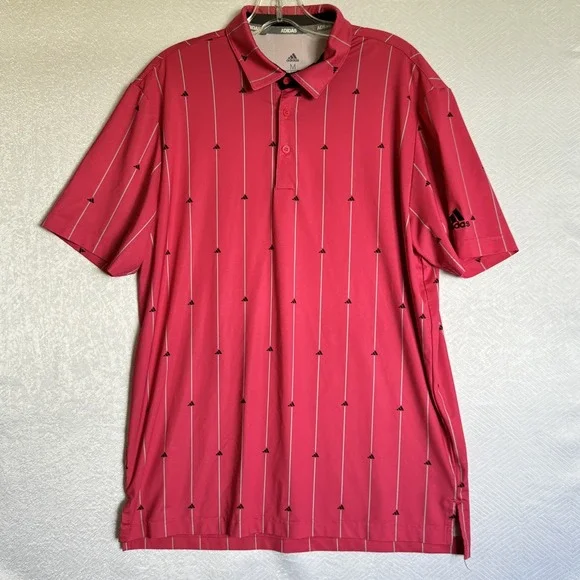 Adidas Polo Shirt Mens Medium Pink Stripe Golf Lightweight‎ Performance Logo