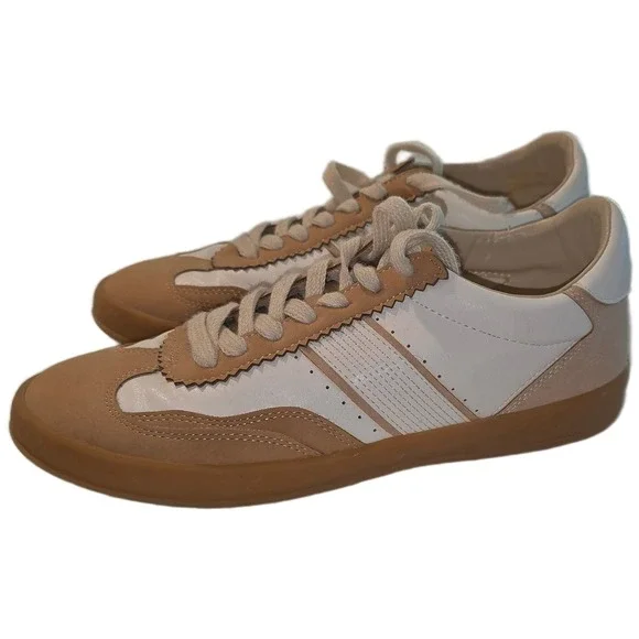 Miu Miu Inspired Tan Cream Colorblock Low Top Sneakers Gum Sole Womens 8.5