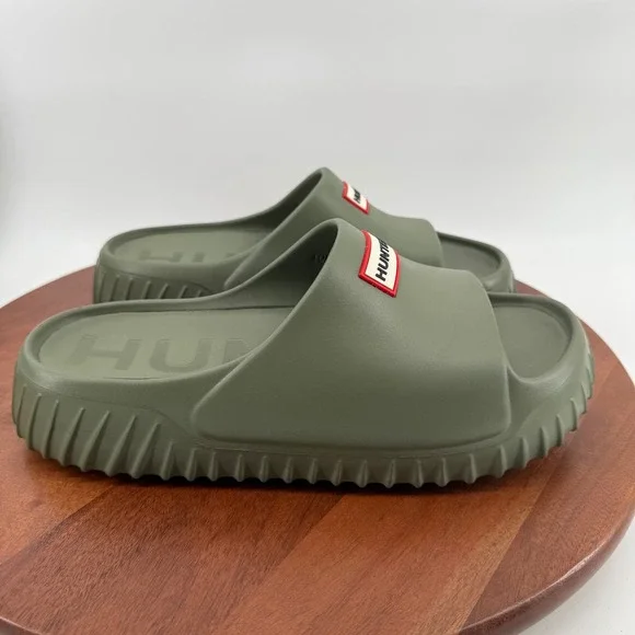 Hunter Finn Dark Green Slide Sandals Platform Logo Slip On Men's Size 10M