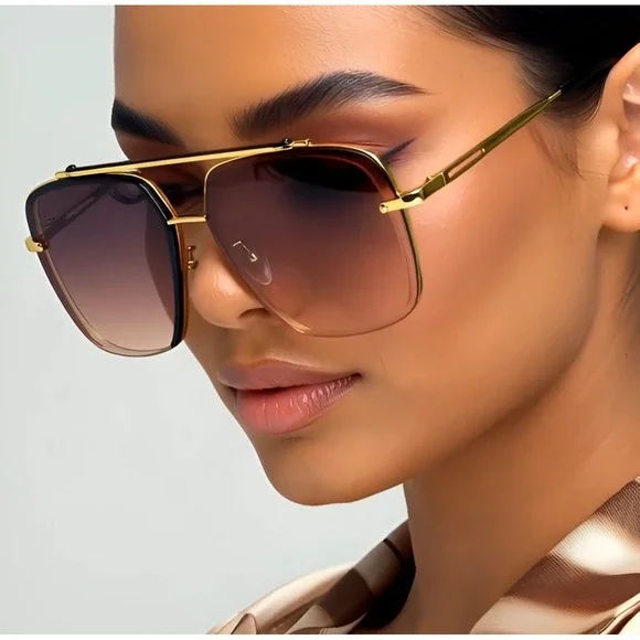 Sunglasses Women Fashion Square Gold Frame Shades Trendy Street Wear Lentes 2026