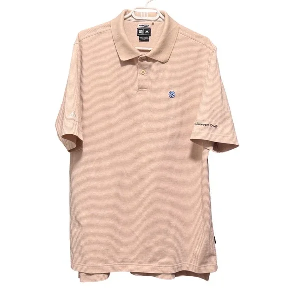Adidas Climalite Volkswagen Polo Shirt Mens Tan Ribbed‎ Logo VW Credit Large