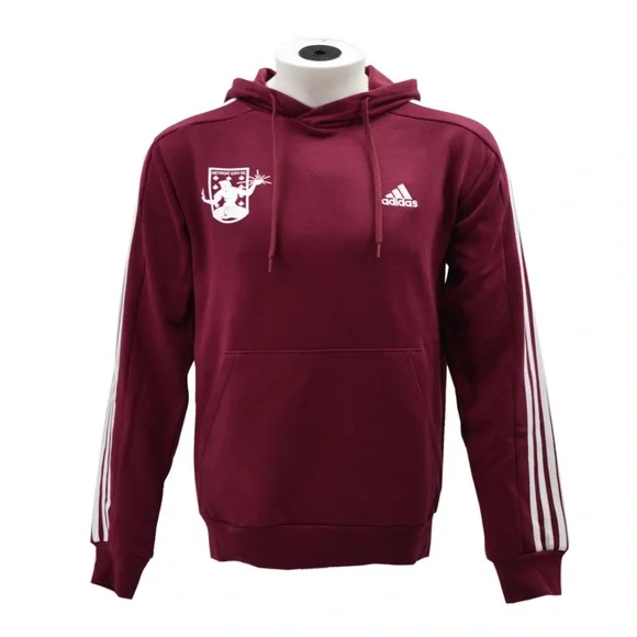 ADIDAS 3S FOOTBALL SOCCER FLEECE‎ HOODIE MAROON GOLD #3 NWT Size XL