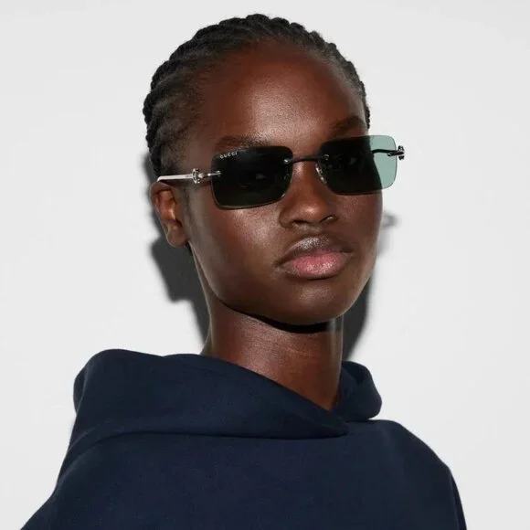 NEW GUCCI SUNGLASSES GG1703S 003 SILVER/BLUE UNISEX EYEWEAR