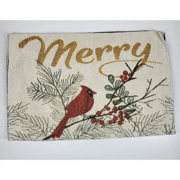 VTG Cardinal Tapestry Placemats Holly Berries Winter Christmas Table Deadstock 4