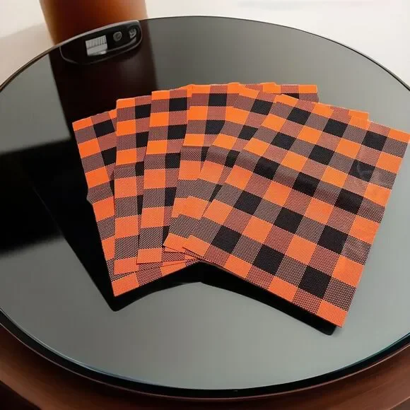 Indoor/Outdoor Orange and Black Placemats ‎ Washable Set Of 6 Halloween Fall