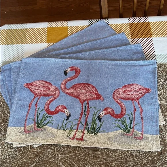 Flamingo Placemats Set of 4 Heavy Fabric
