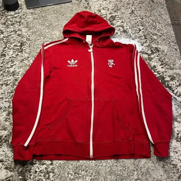 Vintage 2000s Adidas Originals Wisconsin Badgers Full Zip Hoodie Red Mens Large