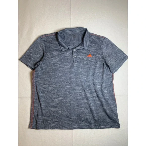 Adidas Mens‎ Large Blue Heather Space Dye Polo Shirt Orange Logo Golf Athletic