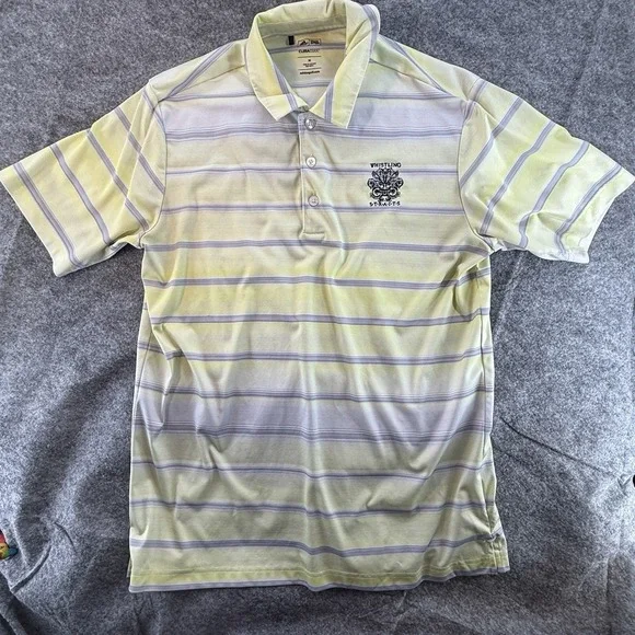 Adidas‎ Mens Whistling Straits Sz Med Gray Yellow Polo Short Sleeve Climacool