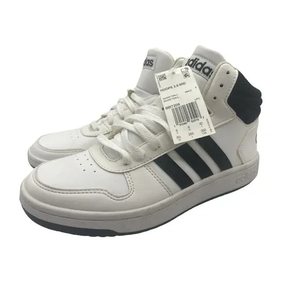 Adidas Hoops 2.0 Mid Men's Size 8.5 White & Black Athletic Basketball Sneakers