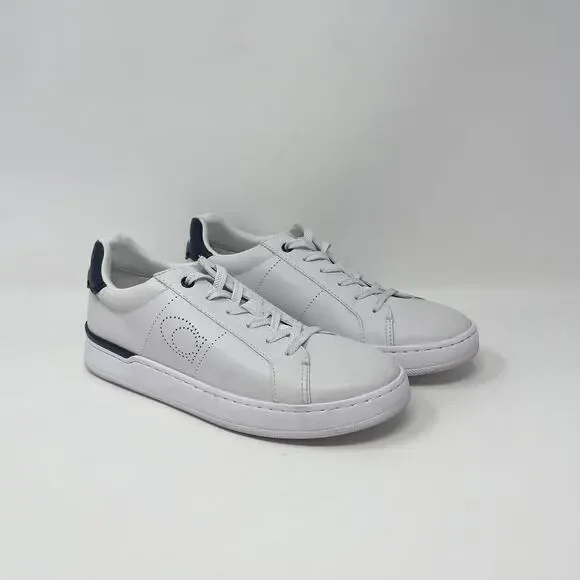 Coach Lowline Low Top Sneaker Womens 7.5B White‎ Leather Navy Accents G5040