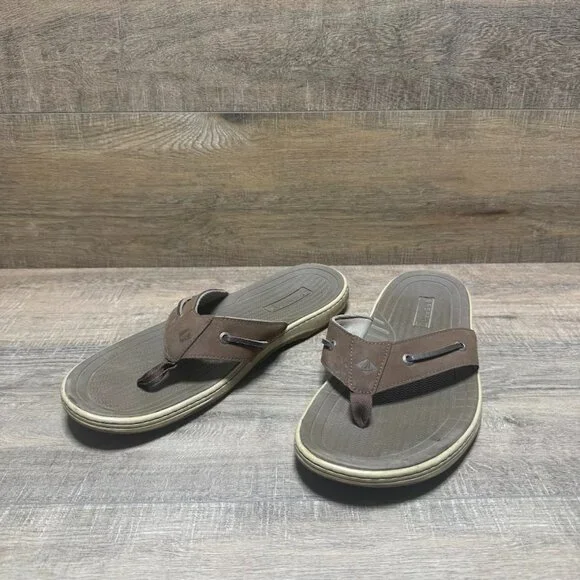 Sperry Baitfish Brown Leather Thong Sandals Men's Size 13