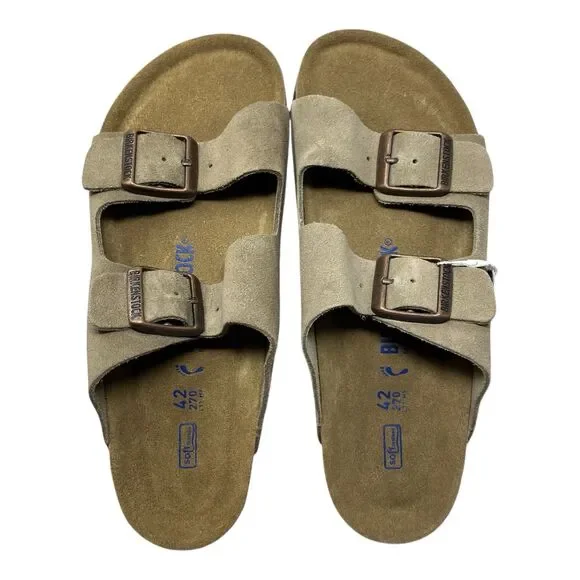 Birkenstock Arizona Mens 9 Taupe Suede Soft Footbed Sandals Narrow Fit NWB