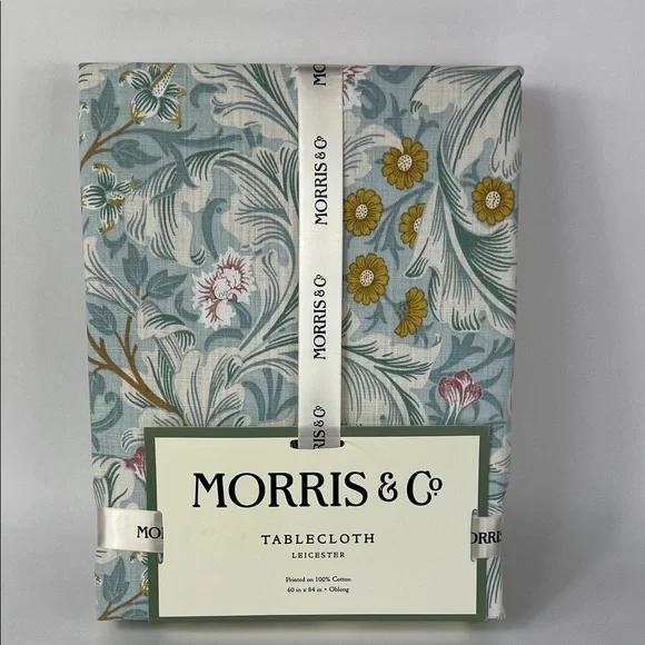 William MORRIS Co Tablecloth Leicester Blue Floral Spring Cotton 60 X 84 NEW