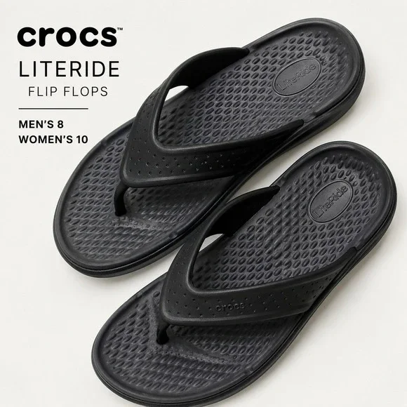 Crocs LiteRide Flip Flop Black Thong Sandal NEW M8 W10 Lightweight Pool Beach
