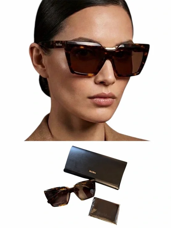 MaxMara Sunglasses MM0137 Tortoise Shell Dark Havana Cat Eye Brown Gold Rim