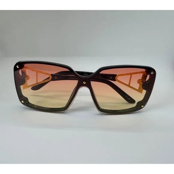 Oversized Square Sunset Gradient Sunglasses Black Gold Geometric Temple