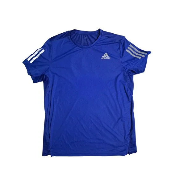 Adidas Mens Aeroready Running T-Shirt Blue Reflective 3-Stripes size Large