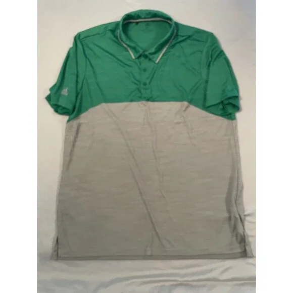 Adidas Polo Shirt Men Size XL Green Gray Color Block Short Sleeve Golf