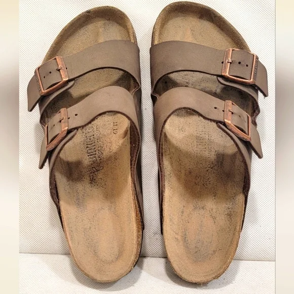 BIRKENSTOCK BROWN LEATHER SLIDE STYLE SANDALS