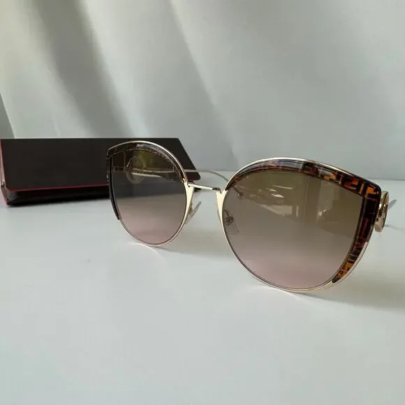 Fendi FF 0290/S Oversized Butterfly Sunglasses Gold Tortoise FF Logo w/ Case