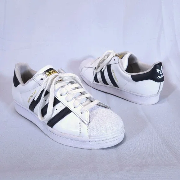 Adidas Superstar White Black Shell Toe Leather Sneakers Mens 8 Womens 9