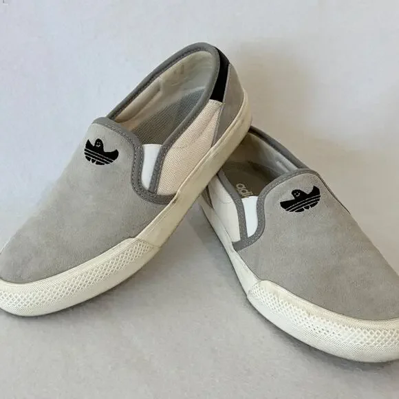 Adidas Original Loafers Slip On Sneakers Mens 8 Gray White Shoes