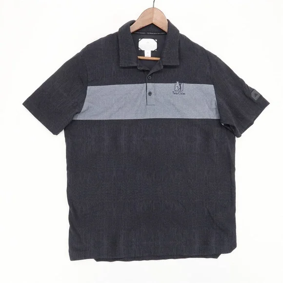 Adidas‎ Golf Polo Shirt Mens XL Black Gray Striped Short Sleeve TPC Twin Cities