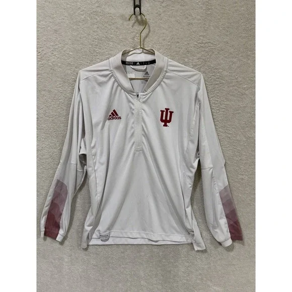 Indiana Hoosiers Mens Medium White 1/4 Zip Long Sleeve Adidas NCAA Football