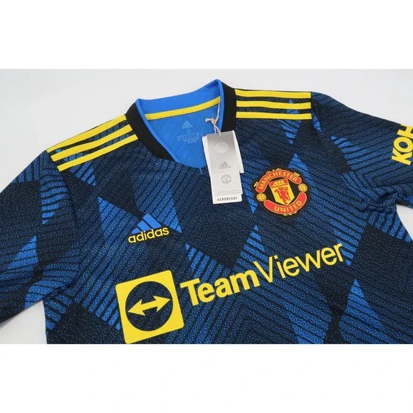 Adidas Mens Small 2021-22 Manchester United Third Soccer Jersey GM4616 Blue NEW‎