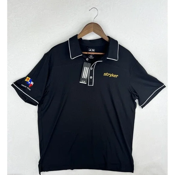 Adidas Polo Shirt Men Sz Large‎ Black Pure Motion Performance Golf NWT