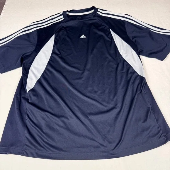 Adidas Athletic Shirt 2XL Black‎ White 3-Stripe Mesh Panel Train Gym Basketball