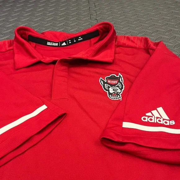 Adidas‎ Polo Shirt Mens 2XL Red NC State Wolfpack NCAA Performance Short Sleeve