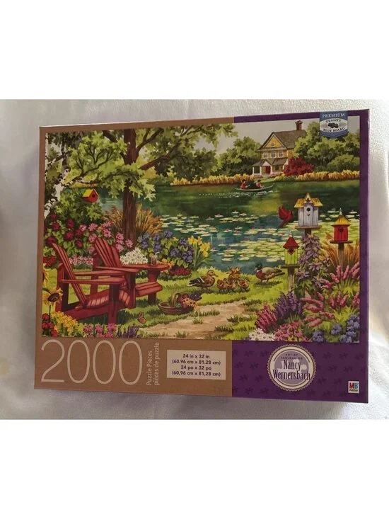 Garden By The Lake Puzzle Nancy Wernersbach Art Premium Blue Board 24x32  MB Puz