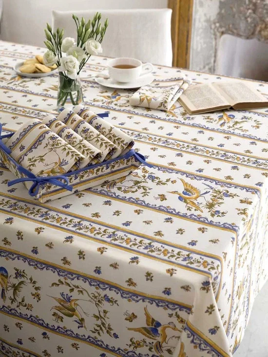 French Moustiers Provence Tablecloth Birds Floral Provencal Cotton Table Cover