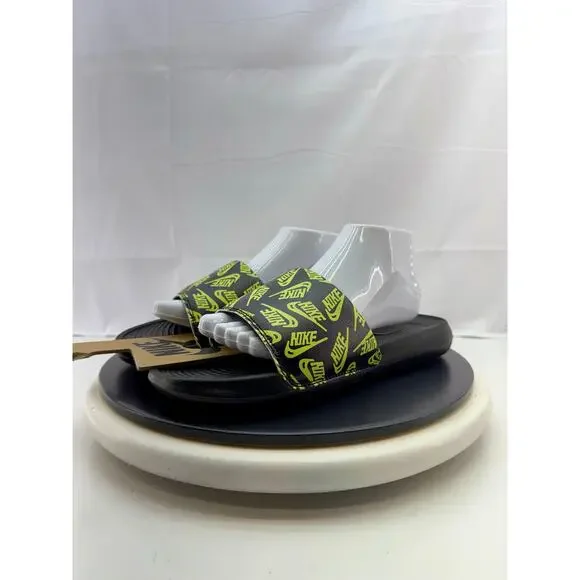 Nike Victori One‎ Slide Print Mens 8 Black Volt Logo Sport Sandals Slip On Shoes