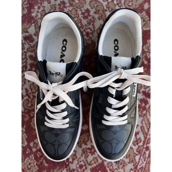 COACH Clip Court Low top Sneakers Black Monogram C8965 Sz 9.5B LNWOT
