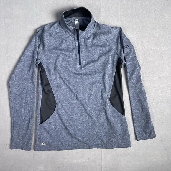 Adidas 1/4 Zip Athletic Olympic T-Shirt Men Medium Blue‎ Wicking  Running